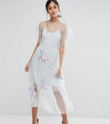 Сетчатое приталенное платье миди с вышивкой Hope & Ivy - Серый Hope and Ivy 988135
