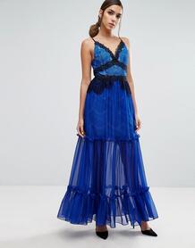 Ярусное платье макси с кружевной отделкой Three Floor - Синий 1002732