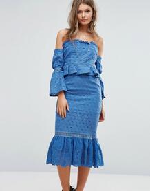 Платье миди с открытыми плечами и оборками Foxiedox - Синий 1008107