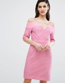 Кружевное платье миди с вырезами на плечах The 8th Sign - Розовый 954769