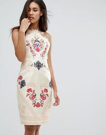 Платье миди с халтером и принтом Comino Couture - Кремовый 961452