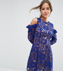 Кружевное платье мини с открытыми плечами ASOS PETITE - Синий 946134