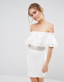 Вязаное платье мини в рубчик с сетчатой вставкой Endless Rose - Белый 877326