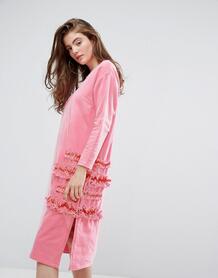 Платье оверсайз с сеткой и рюшами Typical Freaks - Розовый 1141777