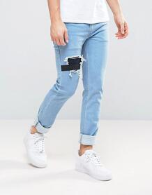 Узкие эластичные джинсы с нашивками и прорехами Religion - Серый 1015406