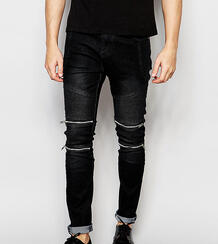 Байкерские джинсы скинни черного цвета Liquor N Poker - Черный 216041