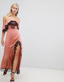 Платье макси с открытыми плечами и кружевными вставками ASOS - Розовый ASOS DESIGN 1101277