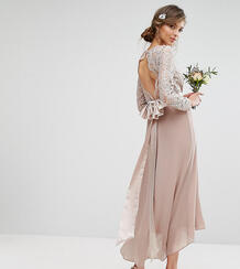 Платье миди с кружевным топом и бантом на спине TFNC Tall - Розовый 1131435