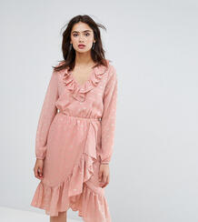 Платье в горошек с запахом и оборками Y.A.S Tall - Розовый 1057626