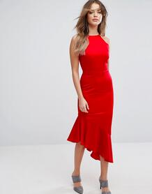 Атласное платье миди с каскадным краем Lavish Alice - Красный 1073134