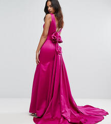 Атласное платье макси со структурированным бантом Bariano - Розовый 1060323