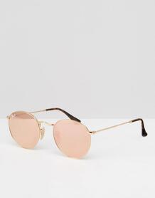 Круглые солнцезащитные очки в золотистой оправе с розовыми зеркальными Ray Ban 722563