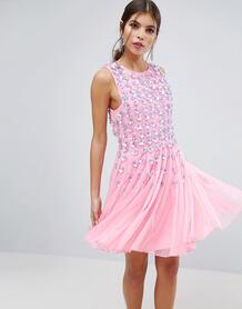 Розовое приталенное платье мини со свободной юбкой и цветочной отделко ASOS Edition 1011513