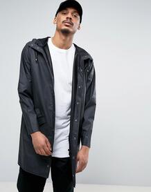 Черная длинная водонепроницаемая куртка с капюшоном Rains - Черный 1018336