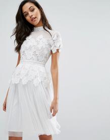 Платье с кружевной и тюлевой отделкой Miss Selfridge - Белый 985527