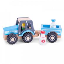 Деревянная игрушка Трактор с прицепом молоко New Cassic Toys 968332