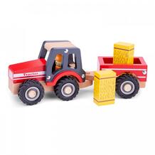 Деревянная игрушка Трактор с прицепом сено New Cassic Toys 968335