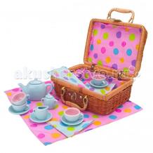 Чайный сервиз Горошек в плетеном чемоданчике 18 предметов Alex 230428
