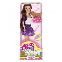 Кукла Ася Шатенка в фиолетовом Прогулка с щенком Toys Lab 598434