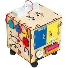 Деревянная игрушка Игры Монтессори Бизи-куб со светом на колесиках Нумикон 856509