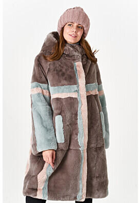 Шуба из меха кролика рекс с капюшоном Virtuale Fur Collection 362090