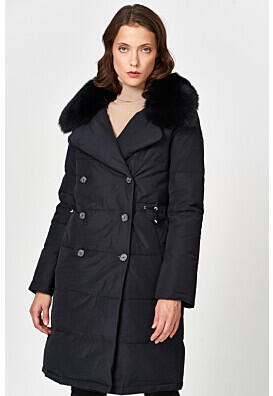 Пуховое пальто с отделкой мехом песца La Reine Blanche 358575
