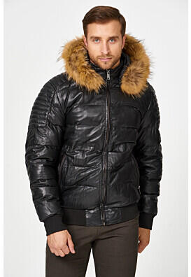 Утепленная кожаная куртка с отделкой мехом енота Urban Fashion for Men 342726