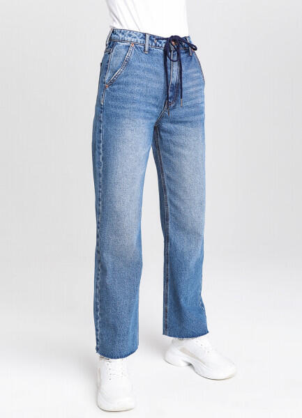 Прямые джинсы с высокой посадкой и шнурком на поясе O`Stin 177355150299