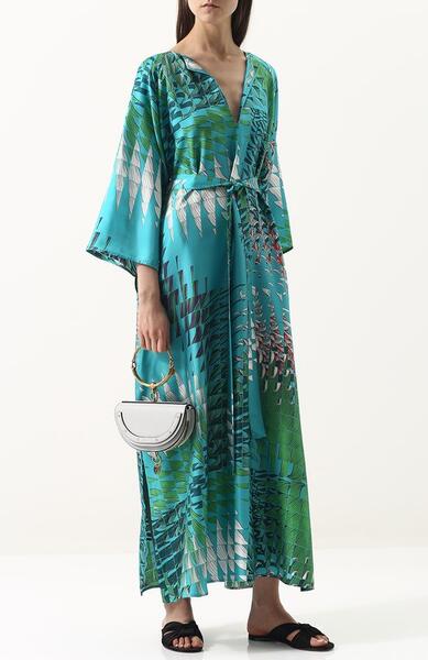 Шелковое платье-миди с принтом и поясом Kiton 3037677