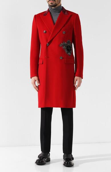 Двубортное пальто из смеси шерсти и кашемира с хлопком Dolce&Gabbana 6133266