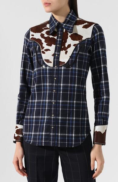 Хлопковая блуза с кожаной отделкой Dsquared2 6174993
