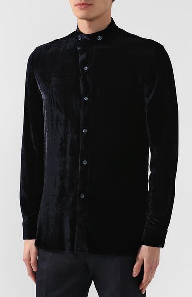 Рубашка из смеси вискозы и шелка с воротником мандарин Giorgio Armani 6005215