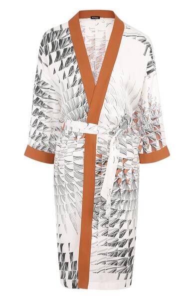 Шелковое кимоно с поясом и принтом Kiton 4852140