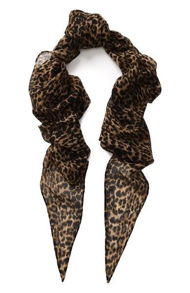 Шерстяной шарф с леопардовым принтом Yves Saint Laurent 4592279
