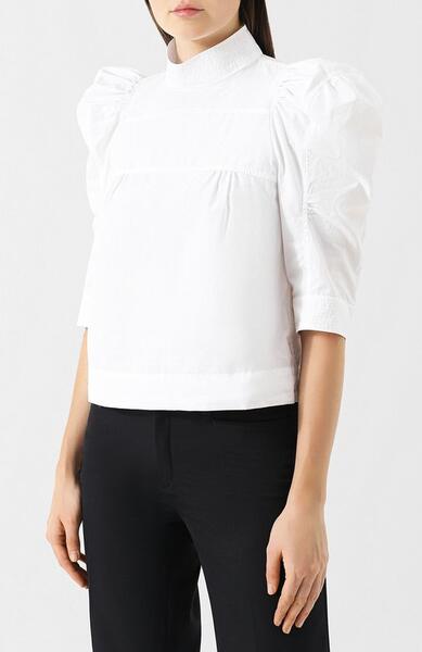 Однотонная хлопковая блуза с воротником-стойкой Chloe 4550783