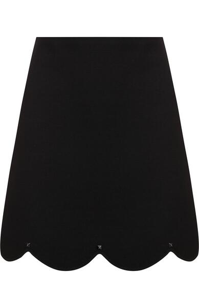 Однотонная мини-юбка из смеси шерсти и шелка Valentino 4413247