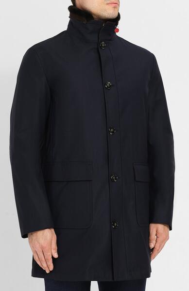 Утепленная куртка на пуговицах с меховой отделкой воротника Kiton 4372458
