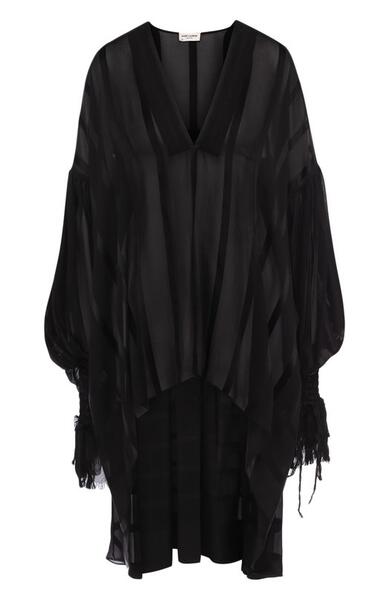 Удлиненная шелковая блуза с V-образным вырезом Yves Saint Laurent 4394431