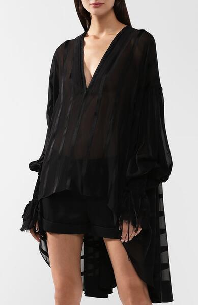 Удлиненная шелковая блуза с V-образным вырезом Yves Saint Laurent 4394431
