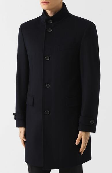 Однобортное пальто из смеси шерсти и кашемира с воротником-стойкой Boss Orange 4174925