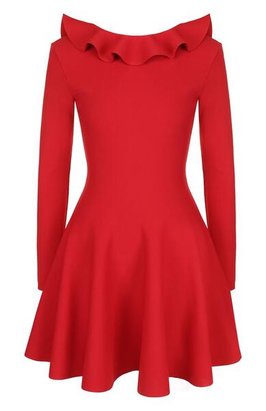 Однотонное мини-платье с оборкой и открытой спиной Valentino 3777759