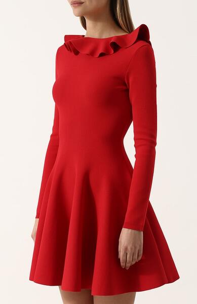 Однотонное мини-платье с оборкой и открытой спиной Valentino 3777759
