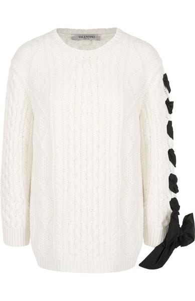Шерстяной пуловер свободного кроя с декорированной отделкой на рукаве Valentino 3748331