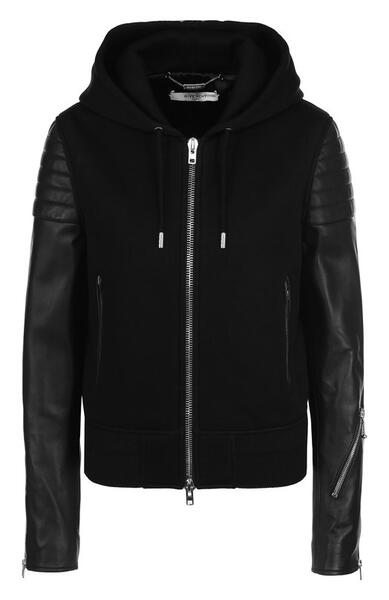 Куртка на молнии с кожаными рукавами и капюшоном Givenchy 2341622
