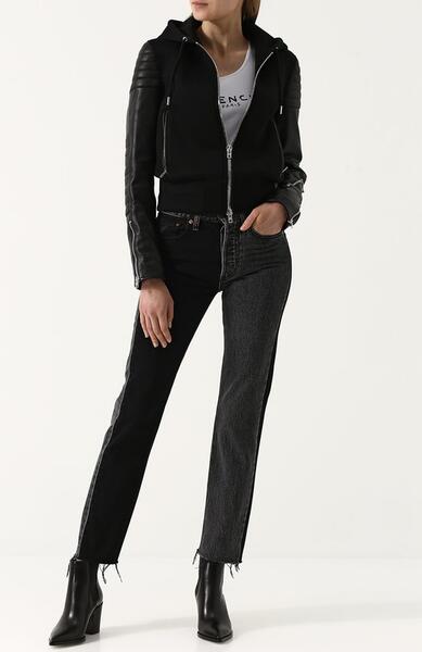 Куртка на молнии с кожаными рукавами и капюшоном Givenchy 2341622