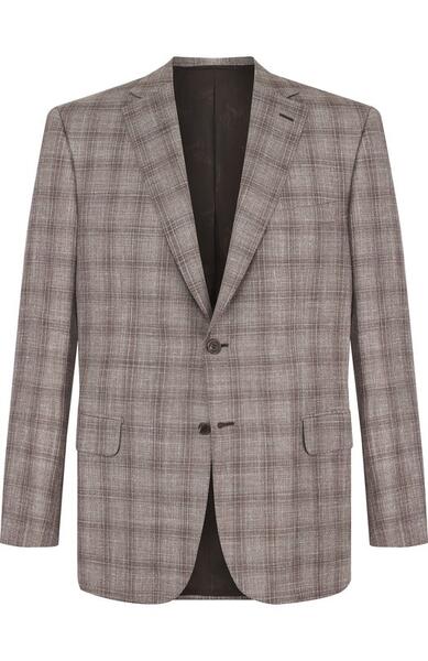Однобортный шерстяной пиджак из смеси шерсти и шелка с льном Brioni 4041106