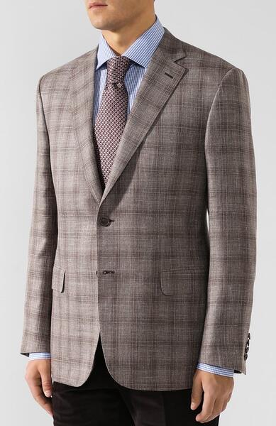 Однобортный шерстяной пиджак из смеси шерсти и шелка с льном Brioni 4041106