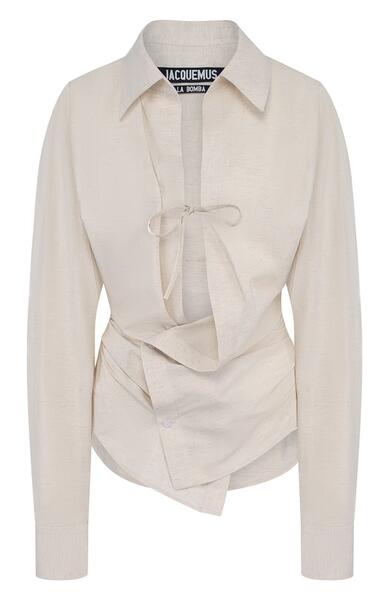 Однотонная приталенная блуза из смеси хлопка и льна JACQUEMUS 4041631