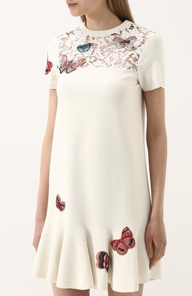 Вязаное мини-платье из вискозы с декорированной отделкой Valentino 3820081