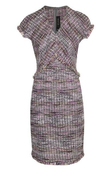 Твидовое мини-платье с V-образным вырезом St. John 3664226